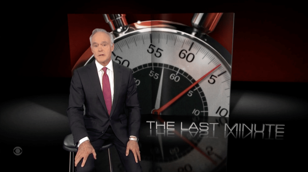 A screenshot of Scott Pelley from the recent 60 Minutes program during which he rebuked CBS' parent company on air, over reported "interference" that led longtime executive producer Bill Owens to resign.